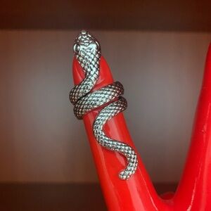 Goth Alt Silver Coiled Snake Statement Ring